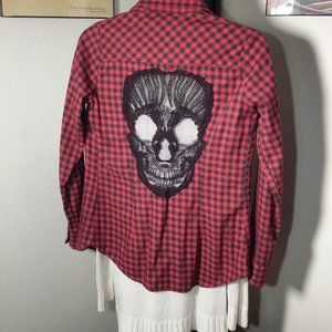 Red and black skull plaid flannel hot topic